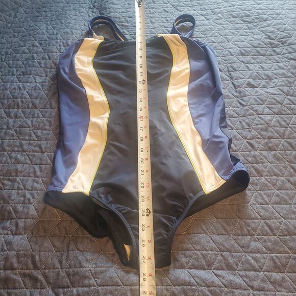 Lands' End Sport Size 14 Blue White Striped Criss Cross Back Swimsuit - Picture 7 of 8